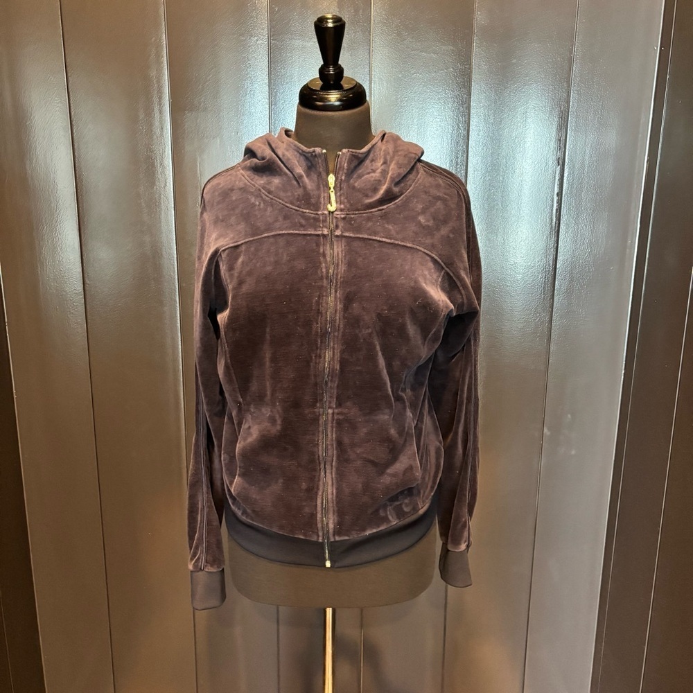 Juicy Couture Velour Zip Hoodie Y2K Brown Vintage Style Size L